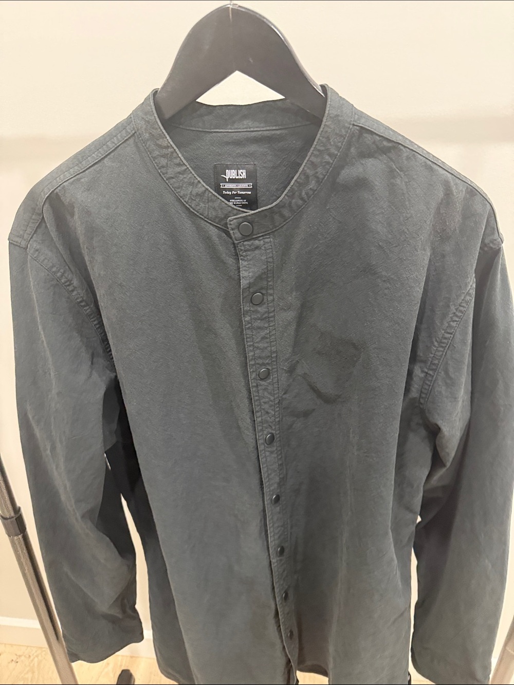Publish Charcoal Collarless Snap-Front Shirt